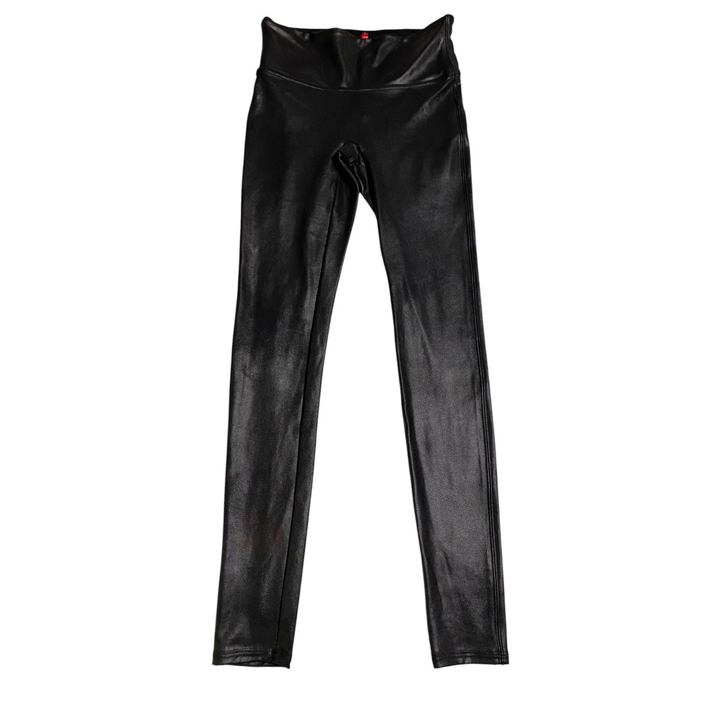 SPANX Faux Leather Leggings Black High Rise Shaping Compression Pants Size S/P